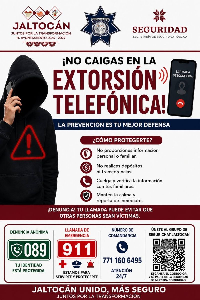 ¡Alerta Jaltocán! Evita ser víctima de extorsión telefónica